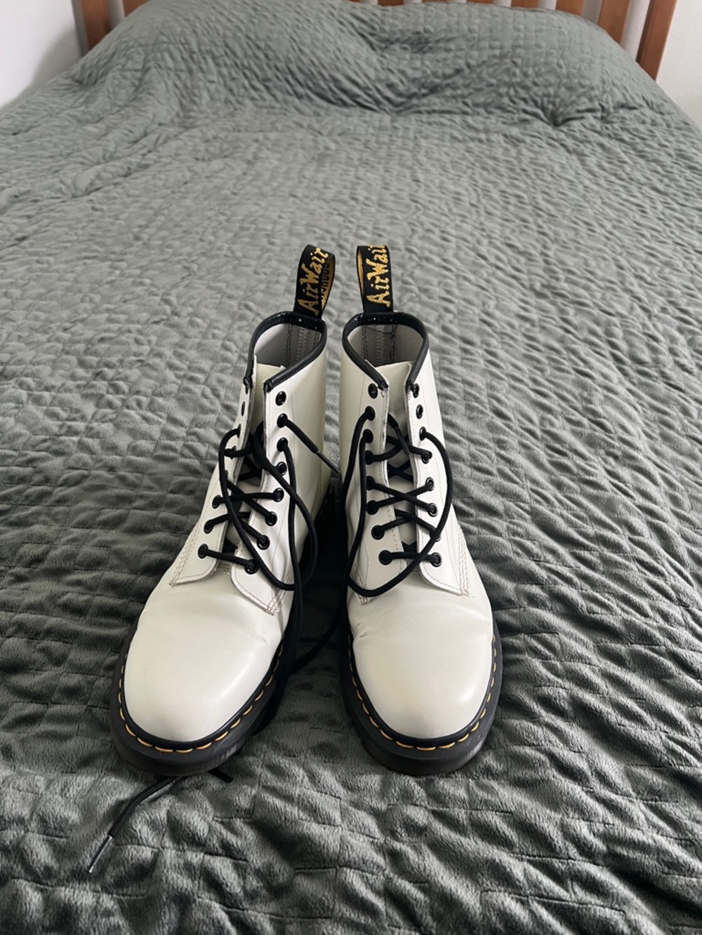 Dr. Martens White Leather 8-Eye Boots with Black Trim
